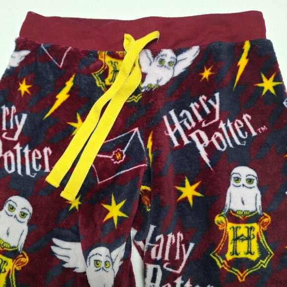 Harry Potter Pants Womens Medium Red Wizard Hogwarts Owl Hedwig Fuzzy Pajama - Picture 2 of 7